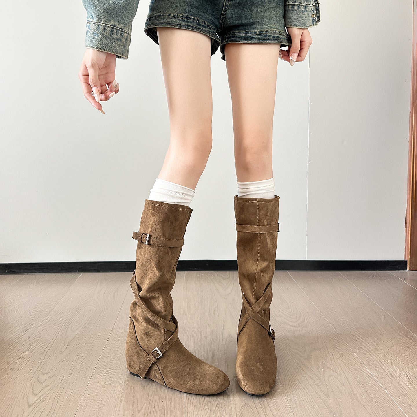 Women's American Retro Chunky Western Cowboy Riding Plus Veet Women's Leather Boots