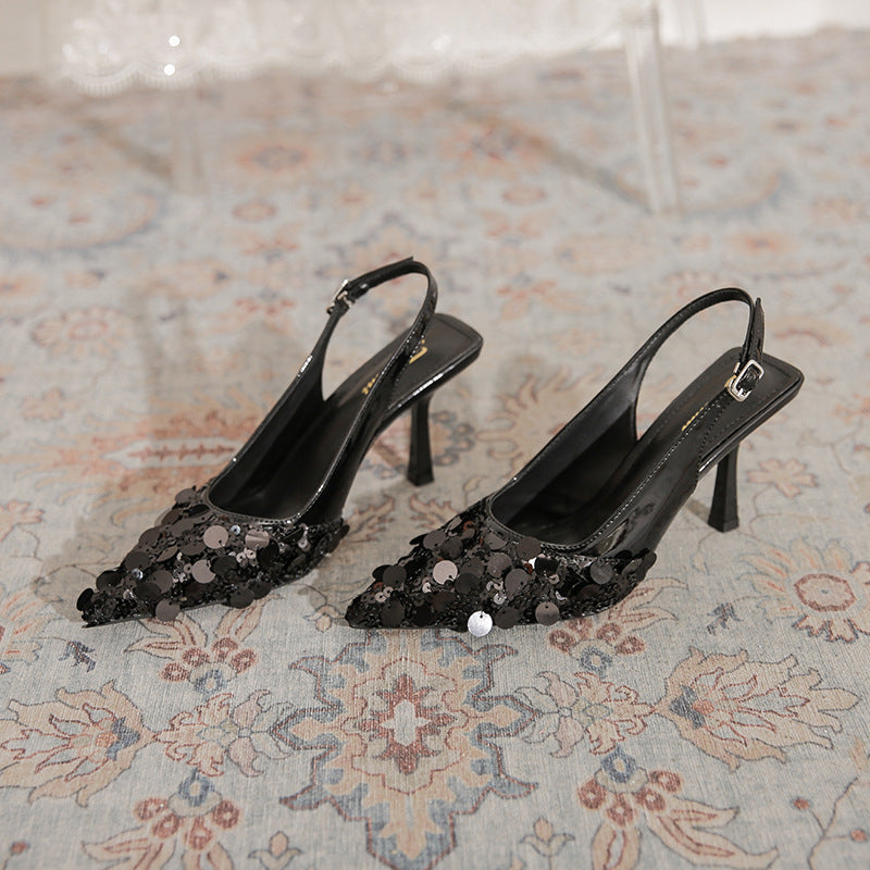 Women's Stiletto Sequined Sier Summer Fashion Low-cut High Heeled Sandals