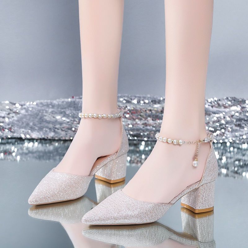 Women's Low Hollow Sequined Dress Adult Ceremony Chunky Party Dinner Casual Shoes