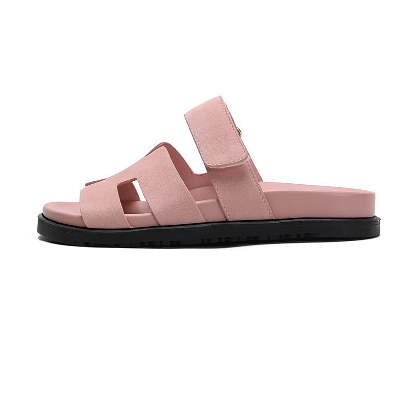 Women's Lazy Velcro Genuine Summer Thick Sole Half Slippers