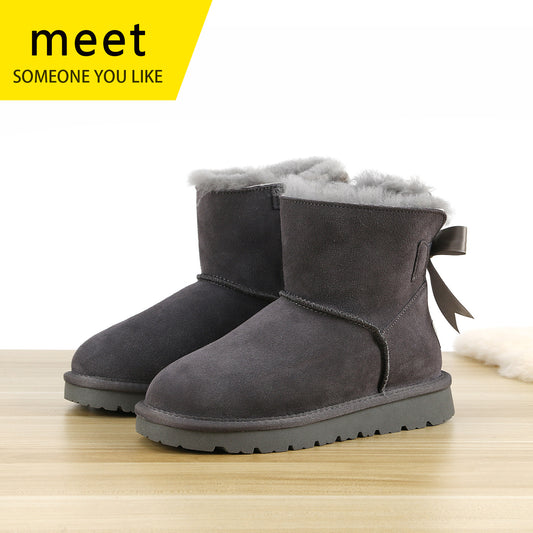 Women's Sheepskin Fur Short Winter Wool Cotton Snow Boots