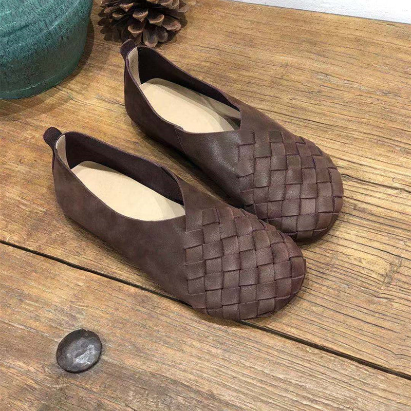 Women's Genuine Pumps Vintage Round Toe Flat Men's Shoes