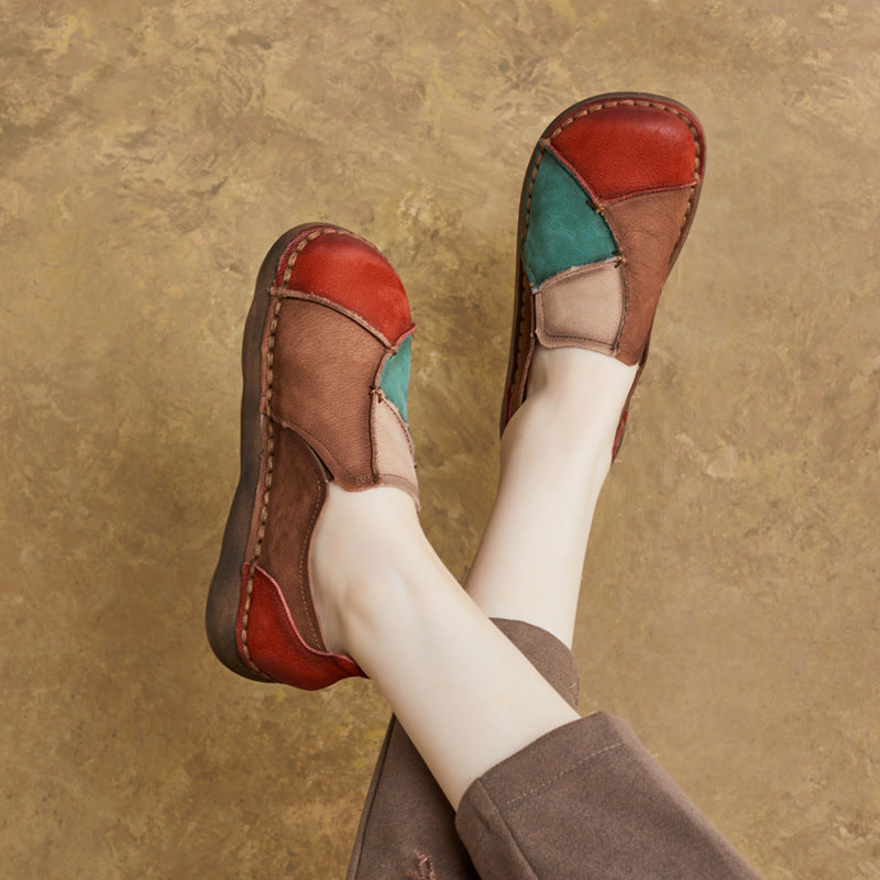Ethnic Style Vintage Genuine Handmade Soft Bottom Surface Flat Women's Casual Shoes