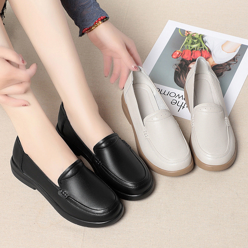 Women's Single-layer Flat Soft Bottom Mom Black Comfortable Round Women's Casual Shoes