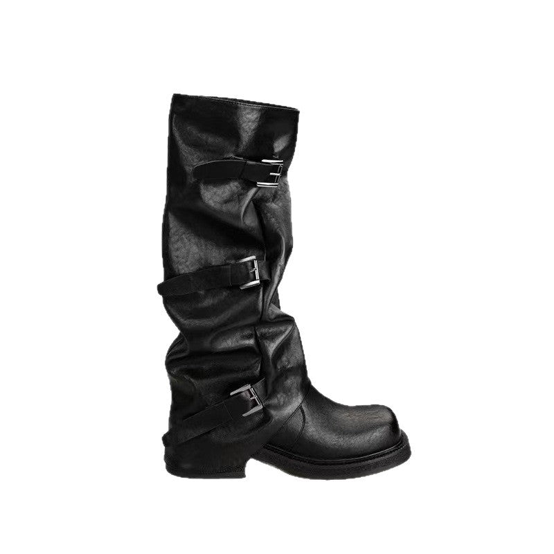 Height Increasing Fashionable Belt Buckle Head Boots