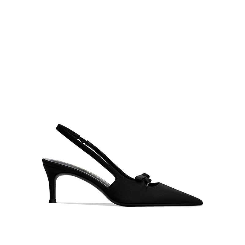 Women's Summer Pink Fairy Style Bow Niche French Satin Heels
