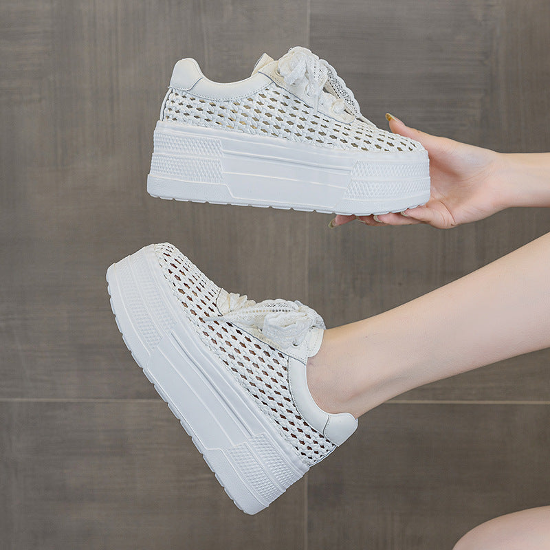 Women's Thick-soled Hollowed Fashion Summer Woven Breathable White Women's Casual Shoes
