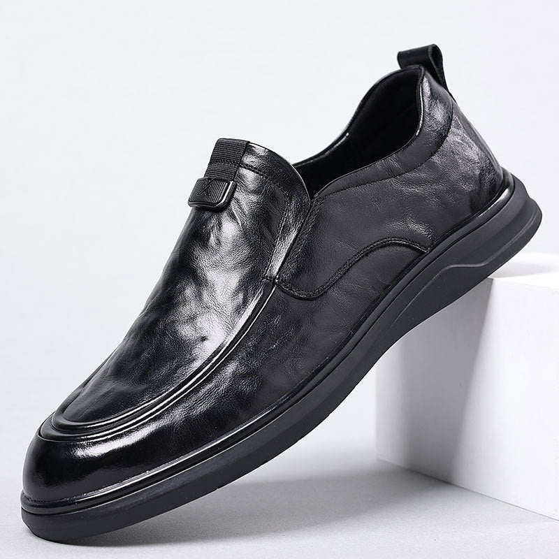 Men's Spring First Layer Cowhide Business Lace Casual Shoes