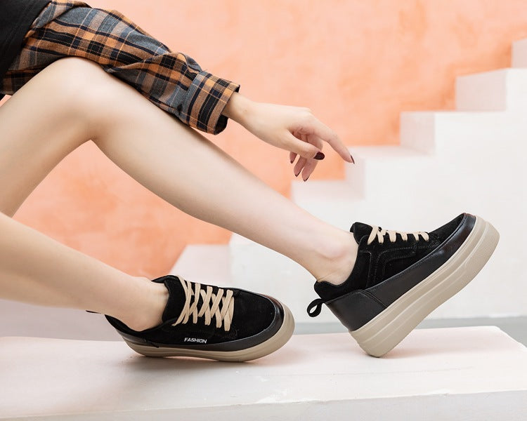 Women's Platform White Height Increasing Korean Style Genuine Women's Shoes