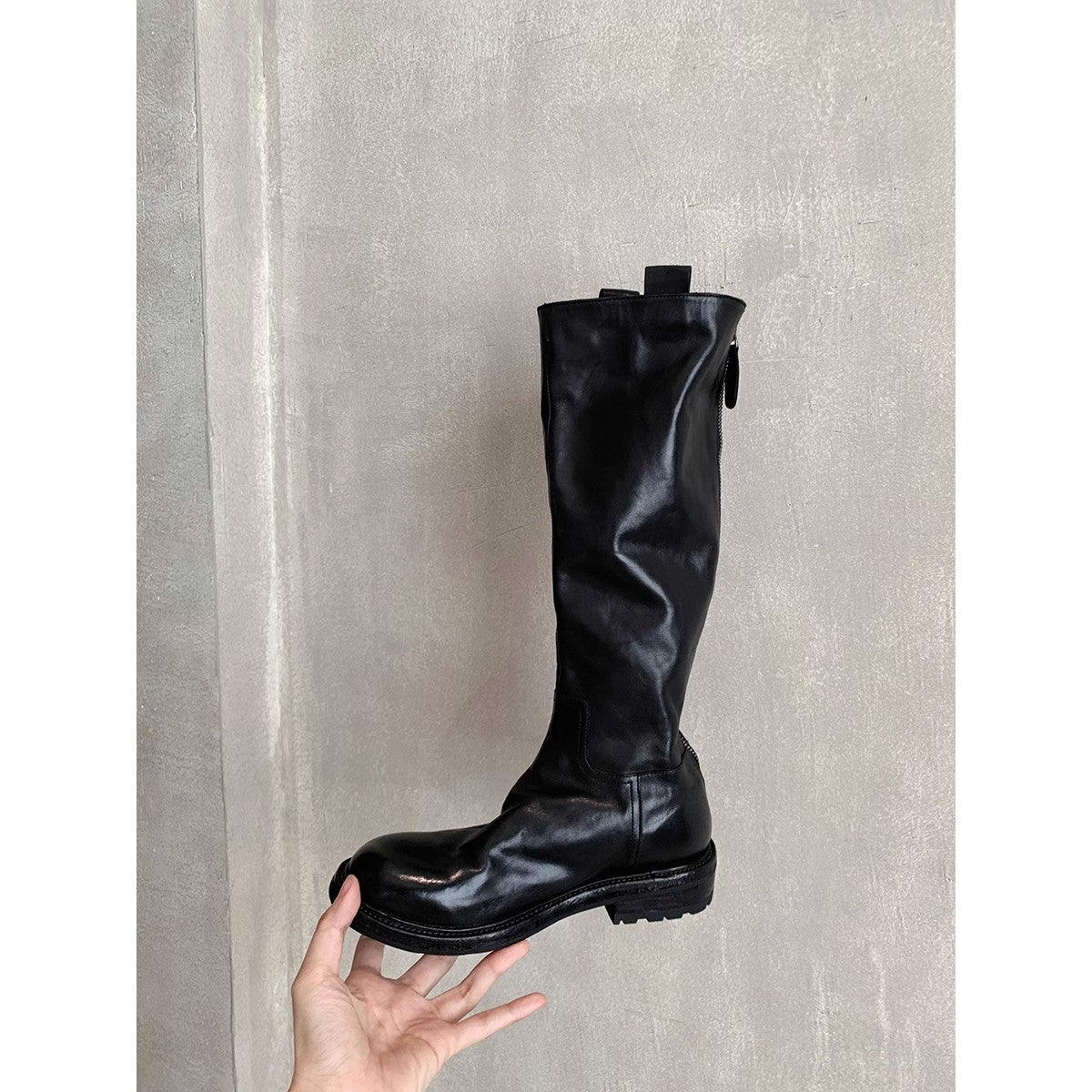 Second Hair Grape Mom Retro Washed Horse Slimming Zipper Chunky Women's Leather Boots
