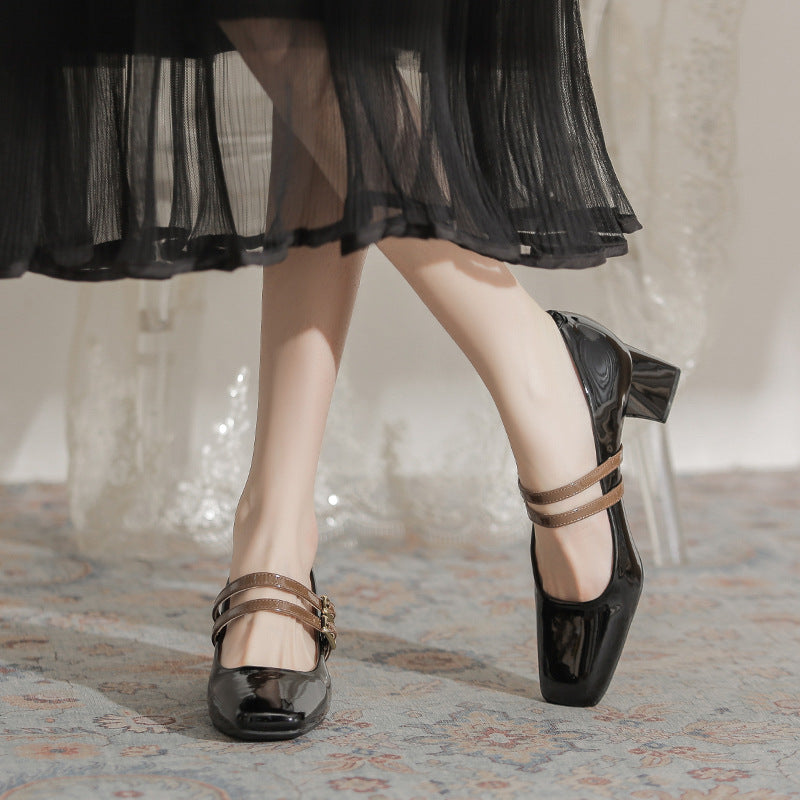 Women's Style Small Shallow Mouth Apricot Temperament Chunky Women's Fashion Shoes