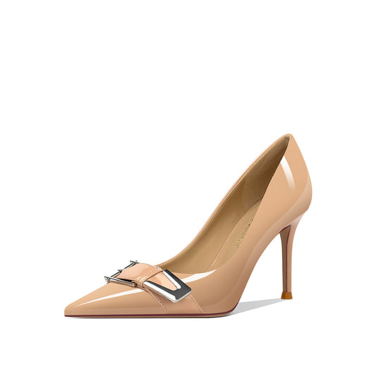 Women's High Early Spring Metal Buckle Pointed Women's Fashion Shoes