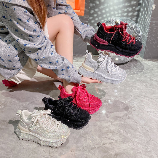 Women's Goods Full Diamond Thick Bottom Fried Street Style Dad Fashionable Casual Shoes