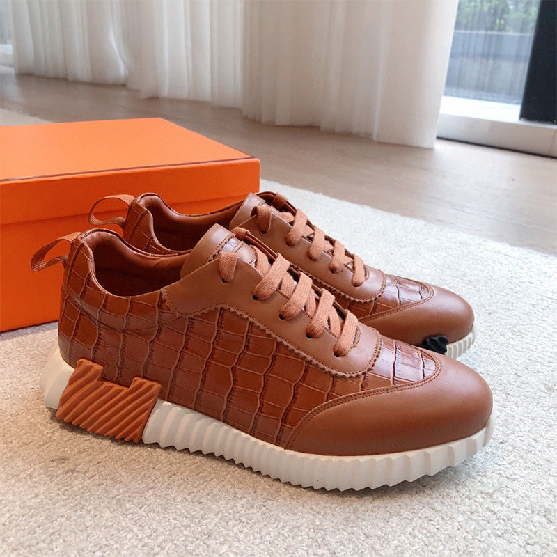 Suede Cowhide Stitching Fabric Couple Fashion Casual Shoes