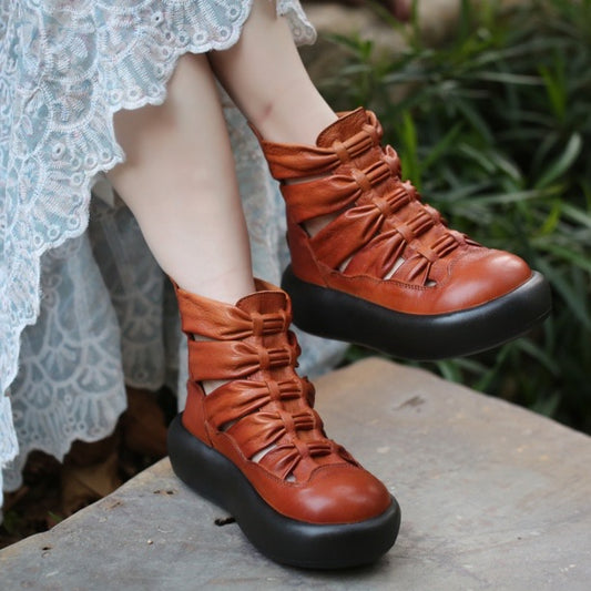 First Layer Cowhide Design Bread Bottom Sandals