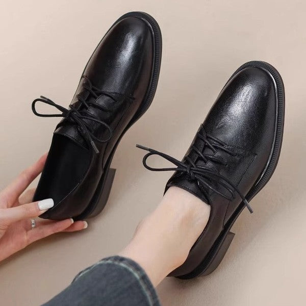 Women's Black British Style Small French Comfortable Leather Shoes