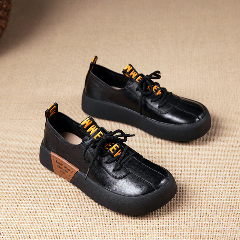 Women's Layer Cowhide Genuine Brogue British Style Casual Shoes