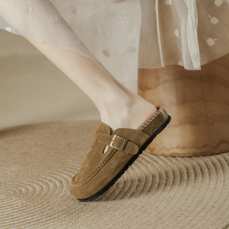 Women's Outer Wear Half Support Genuine Retro Big Head Ugly Cute Thick-soles Slippers