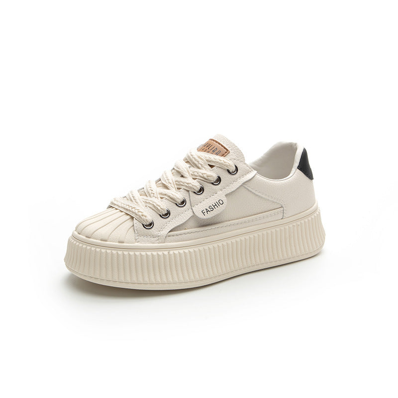 Women's Toe Biscuit Shape Spring Genuine Platform White Women's Casual Shoes