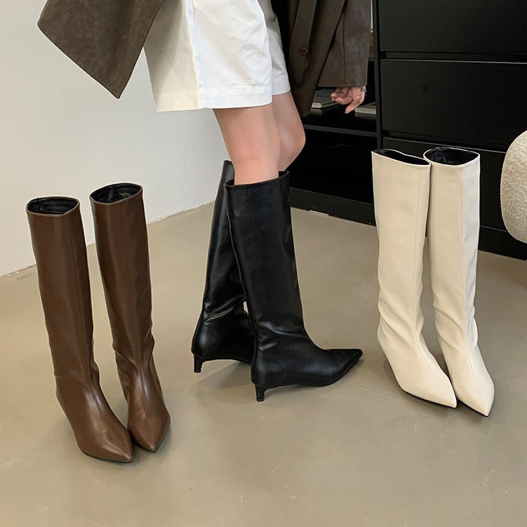 Simple Fashion Wide Korean Pointed Sleeve Women's Leather Boots