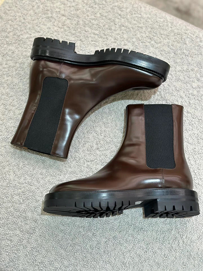 Women's British Style Horseshoe Short Stretch Personality Design Chelsea Women's Leather Boots