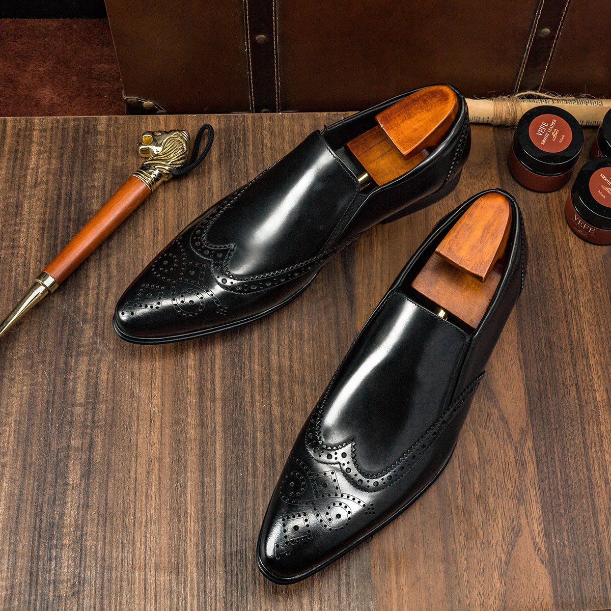 Men's Wear British Slip-on Low Cut Cowhide Leather Shoes