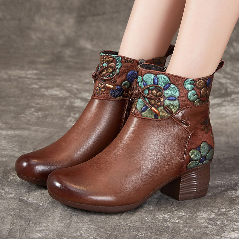 Women's Winter Warm Booties First Layer Cowhide Boots
