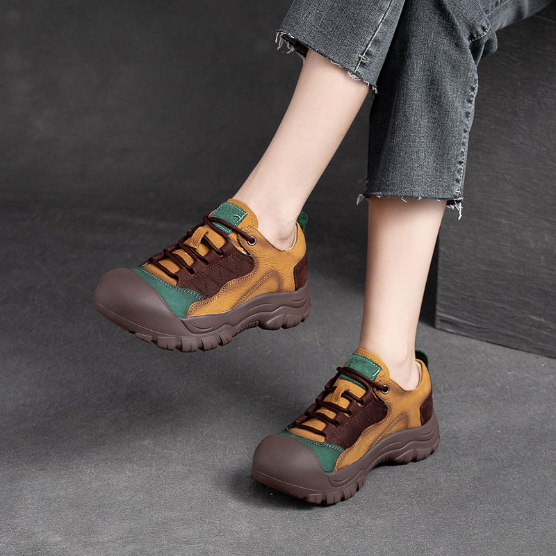 Women's Shu Closed Toe Ugly Cute Single Front Color Matching Retro Women's Casual Shoes