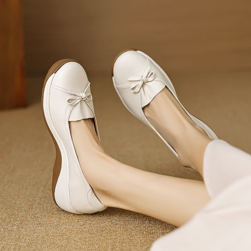 Shallow Mouth Pumps Mom Genuine Wedge Comfortable Soft Bottom Mid Heels