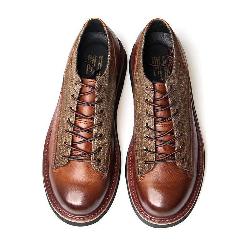 Men's Round Toe Vintage Big Top Layer Cowhide Casual Shoes