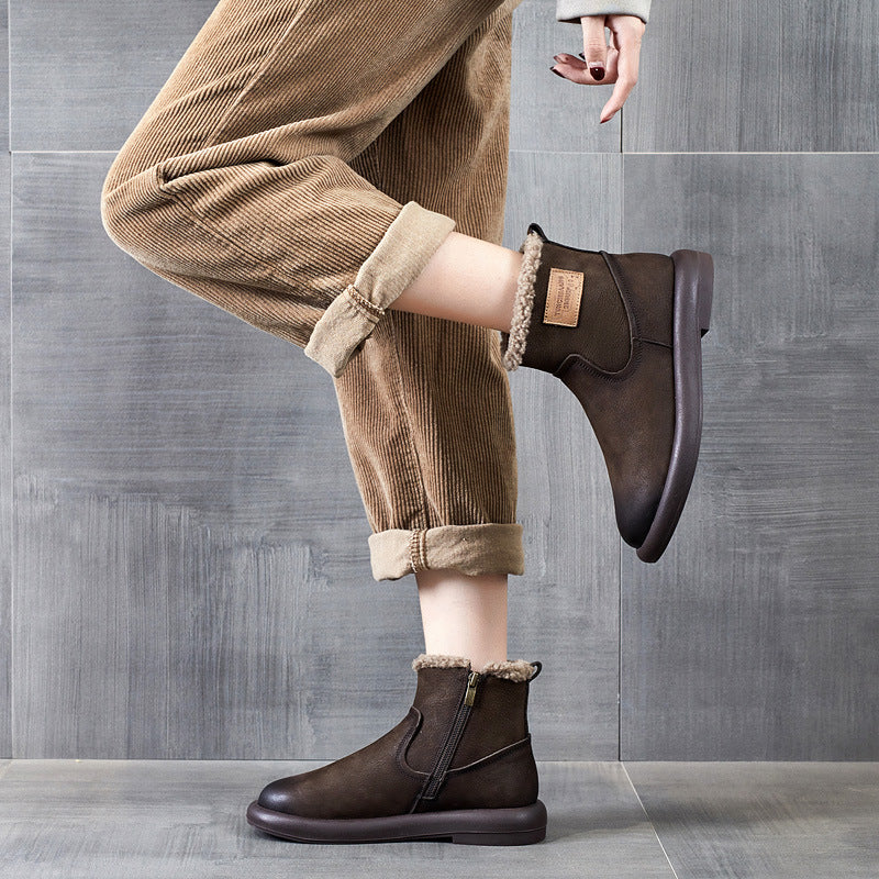 Women's Bottom Short Winter Warm Lamb Wool With Veet Vintage Snow Boots