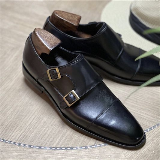 Men's Business Formal Trend Monk Cowhide Buckle Leather Shoes