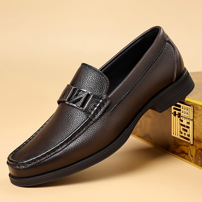 Men's Simple Driving Slip-on Cowhide Surface Spring Flat Leather Shoes