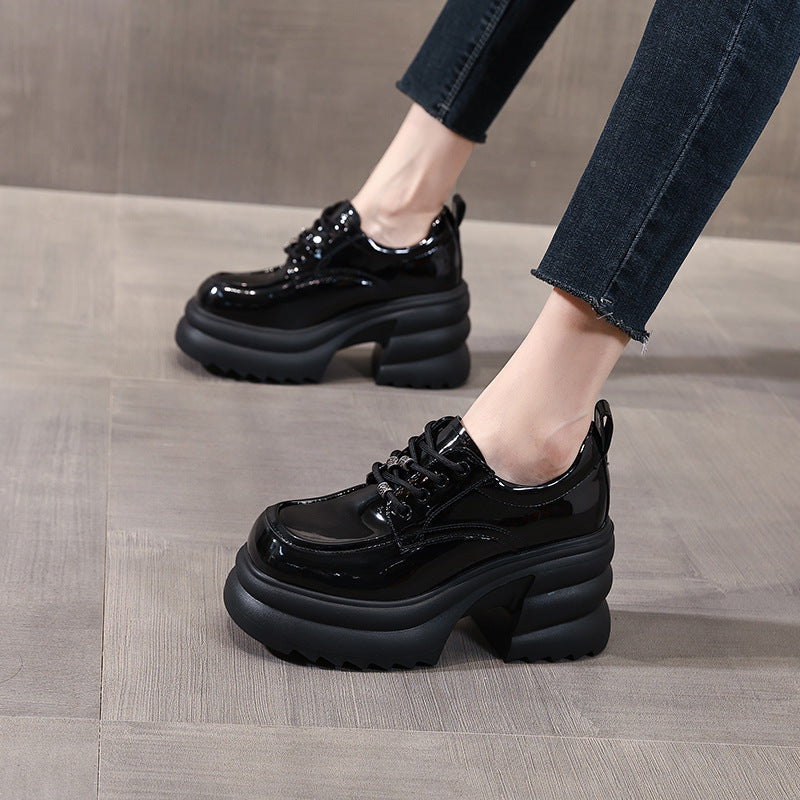 Women's Thick-soled British Style Autumn Platform Leather Shoes