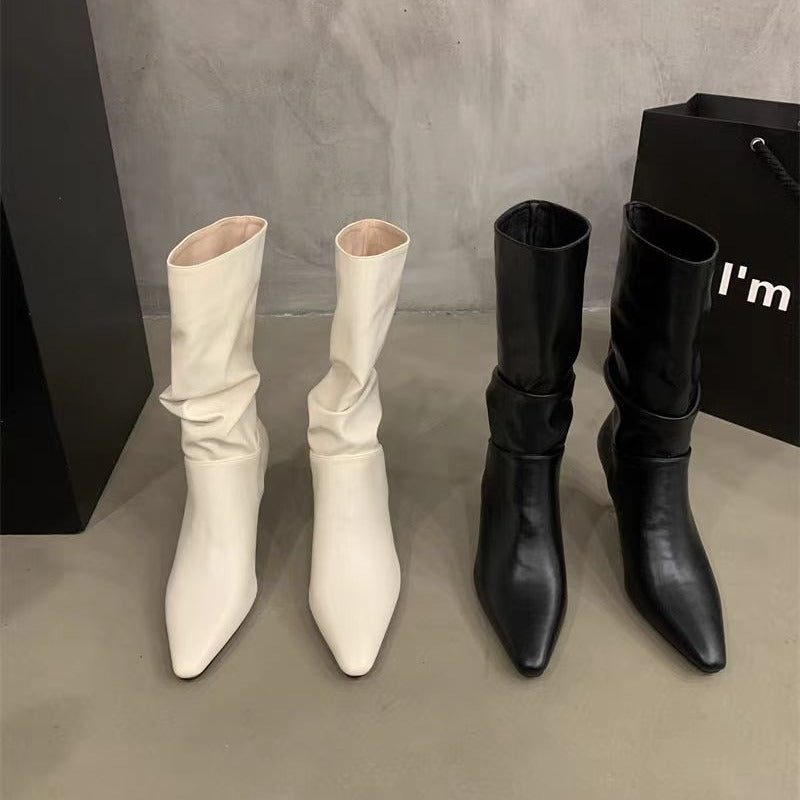 Women's Stiletto White Pile Style Riding Fashion Pointed Boots