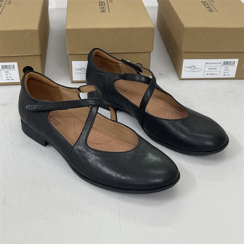 Women's Authentic Low Pumps First Layer Cowhide Round Toe Comfortable Casual Shoes