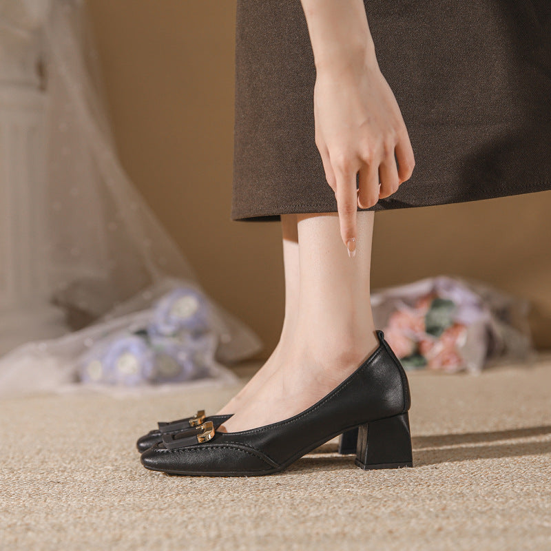 Women's Chunky Pumps Niche Black High Authentic Square Women's Fashion Shoes