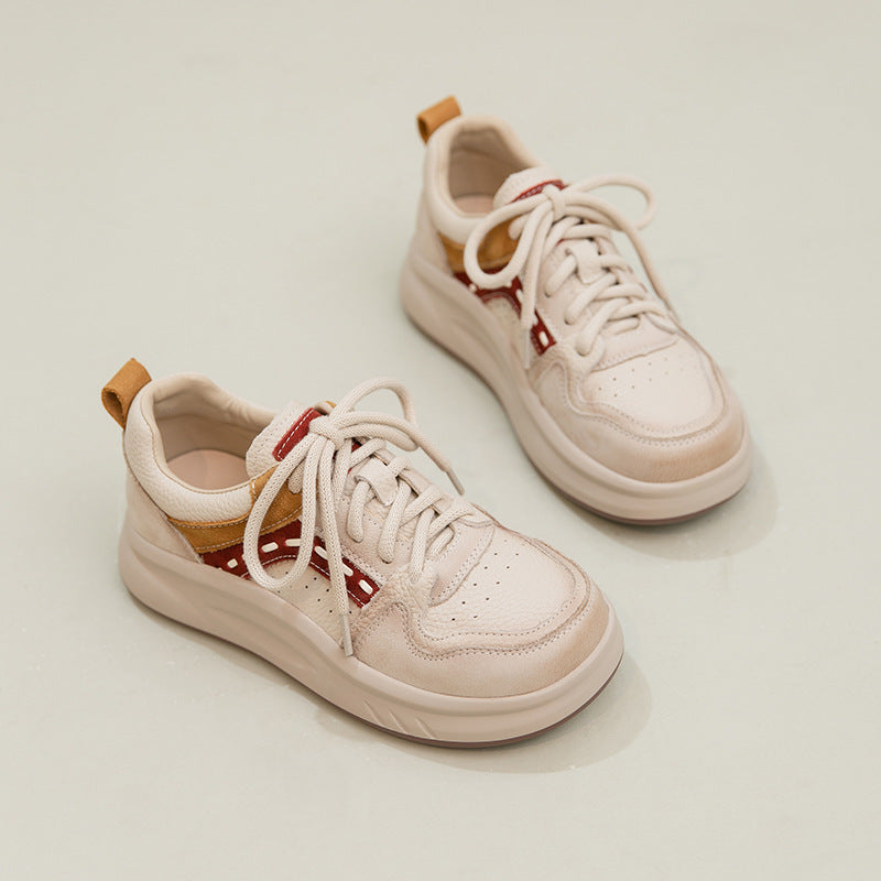 Women's Retro Style Round Head Thick Bottom Lightweight Exercise White Youth Women's Casual Shoes