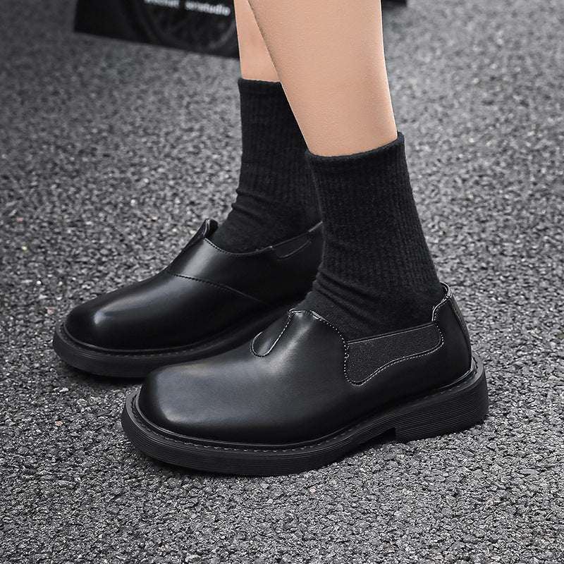 Men's Toe British Elastic Belt Slip-on Lofter Men's Casual Leather Shoes