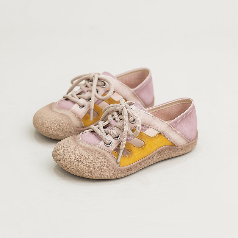 Women's Artistic Retro First Layer Cowhide Hollow Front Commuter Color Matching Women's Casual Shoes