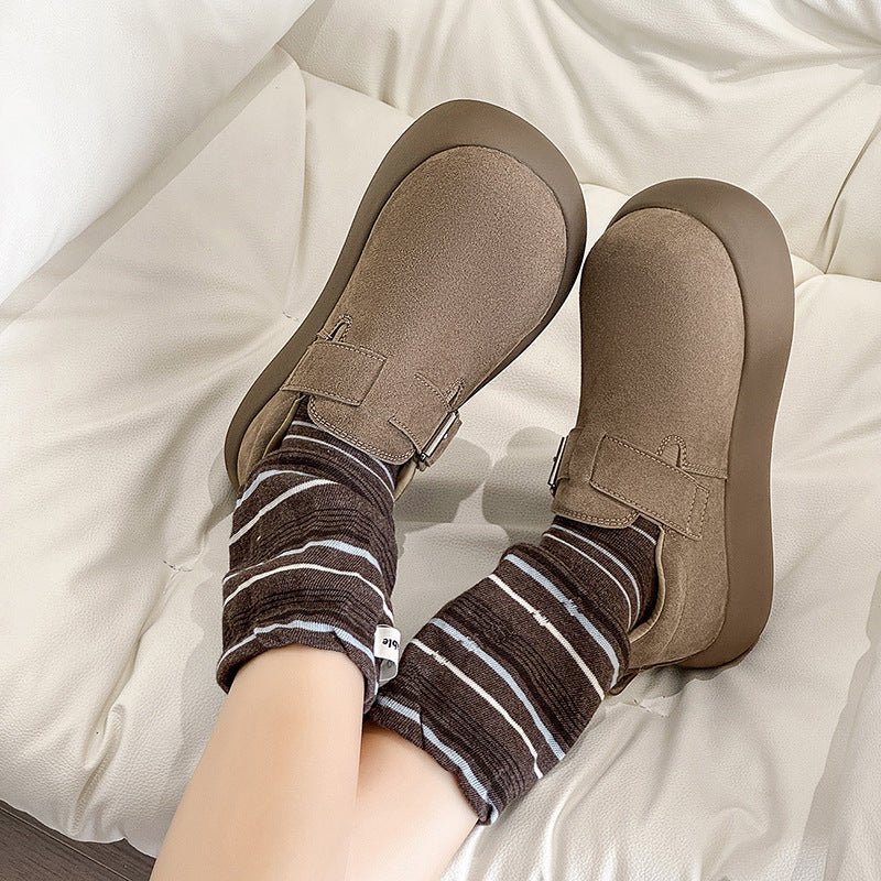 Men's Spring Round Toe Buckle Platform Couple Fashion Men's Shoes