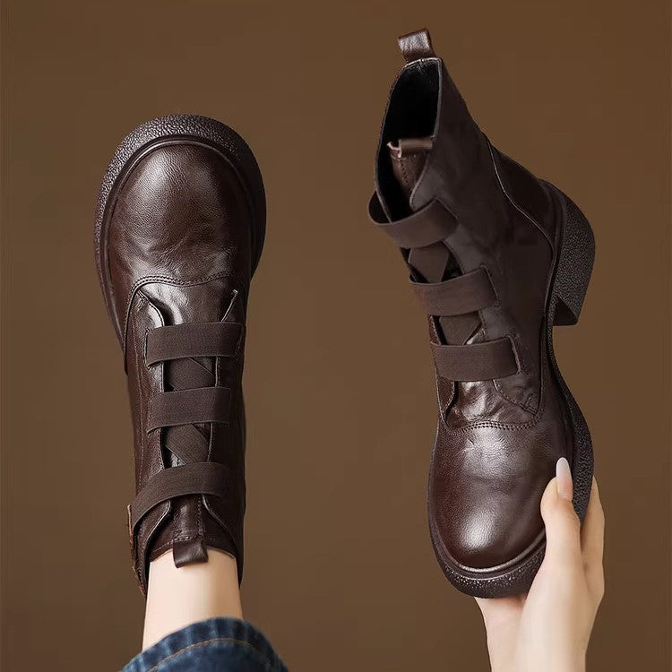 Strongly Pushed Super Beautiful Small Booties Martin Elastic Velcro Thick Women's Leather Boots