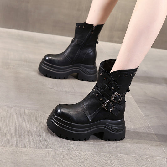 Platform Handsome Motorcycle Autumn Soft Bottom Heels