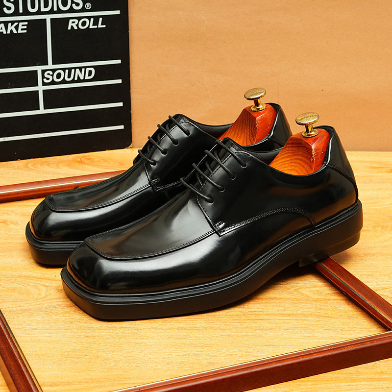 Men's British Style Bright Breathable Retro Cowhide Men's Business Leather Shoes