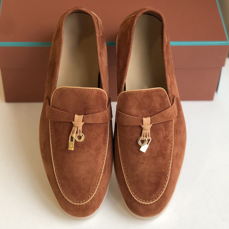 Women's Channel Top Plate Slip-on Pumps Flat Bottom Loafers