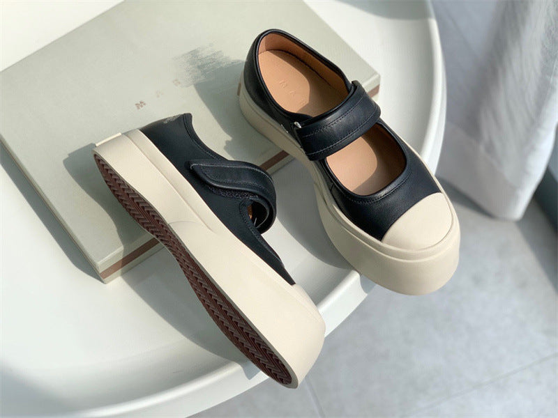 Women's Velcro Muffin Platform White Retro Genuine Mary Casual Shoes