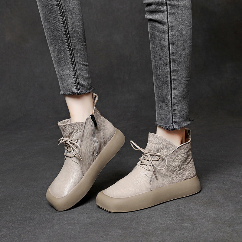 Women's Square Toe Martin Short Fashion Lychee Boots