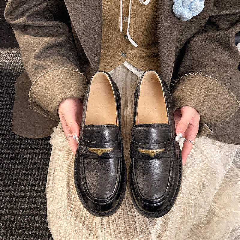 Women's Seagull Slip-on Sheepskin Black Genuine For Loafers
