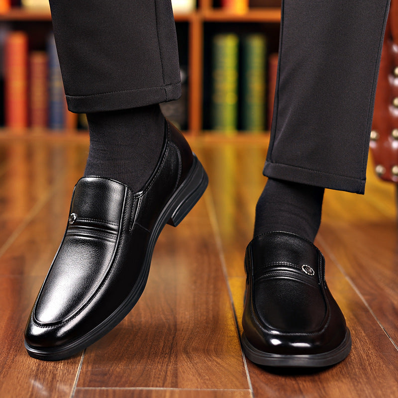 Men's Genuine Spring Cowhide Business Slip-on Soft Bottom Leather Shoes