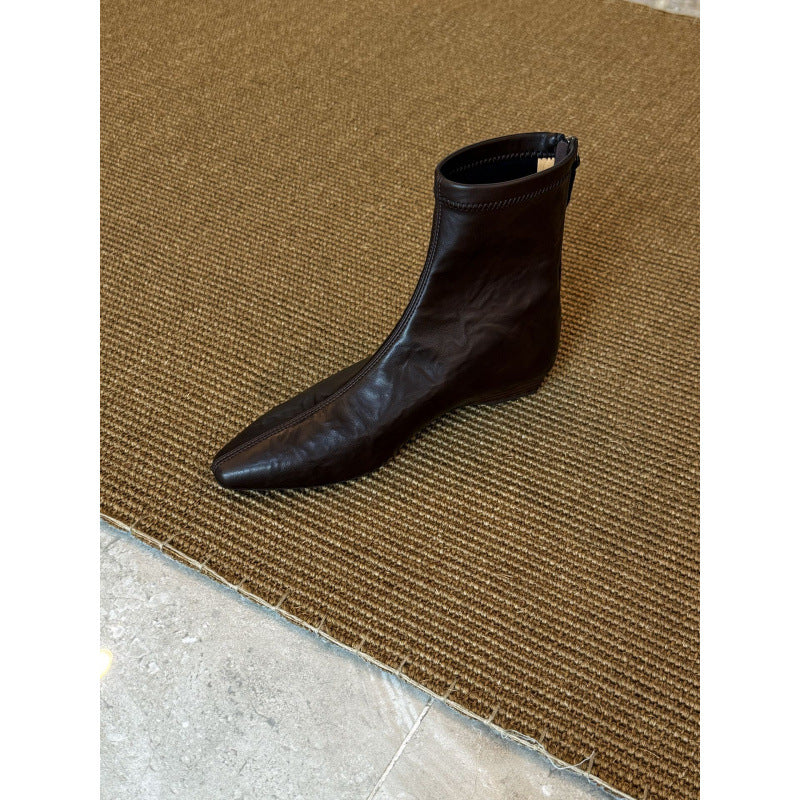 Women's French Style Temperament Korean Wedge Skinny Flat Small Boots